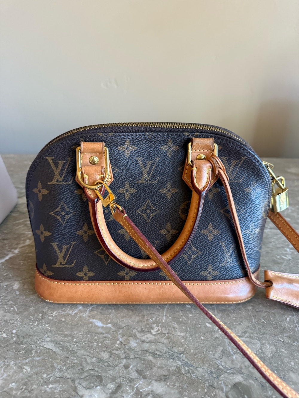 Louis Vuitton Monogram Alma BB Crossbody in Dark Brown and Tan! Authentic COA